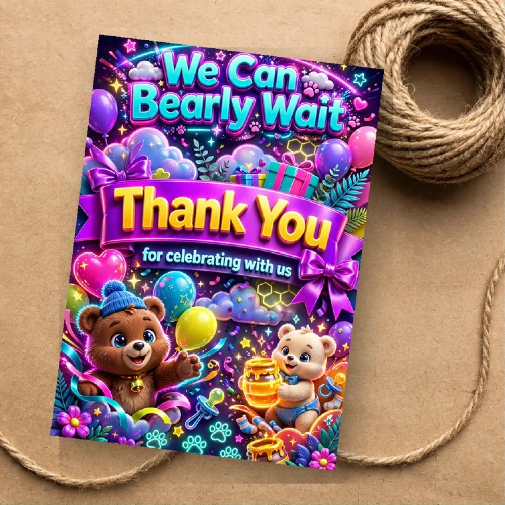 We Can Bearly Wait Theme Thank You Cards Birthday Party Supplies (PACK OF 30) - 280 GSM Matte Fine-Art Cardstock (2.5 x 3.5 Inch) - Premium Party Decor Supply by Party Decor Mall - View 1