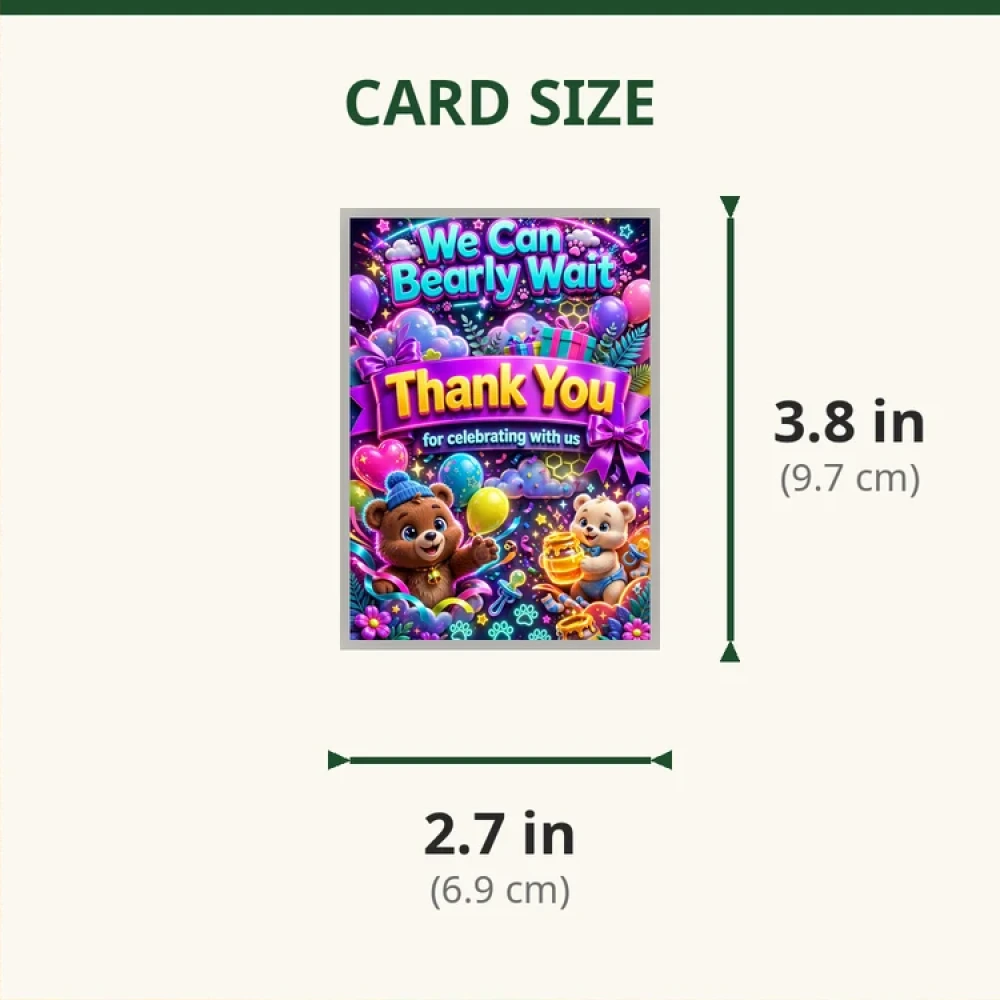 We Can Bearly Wait Theme Thank You Cards Birthday Party Supplies (PACK OF 30) - 280 GSM Matte Fine-Art Cardstock (2.5 x 3.5 Inch) - Premium Party Decor Supply by Party Decor Mall - View 2