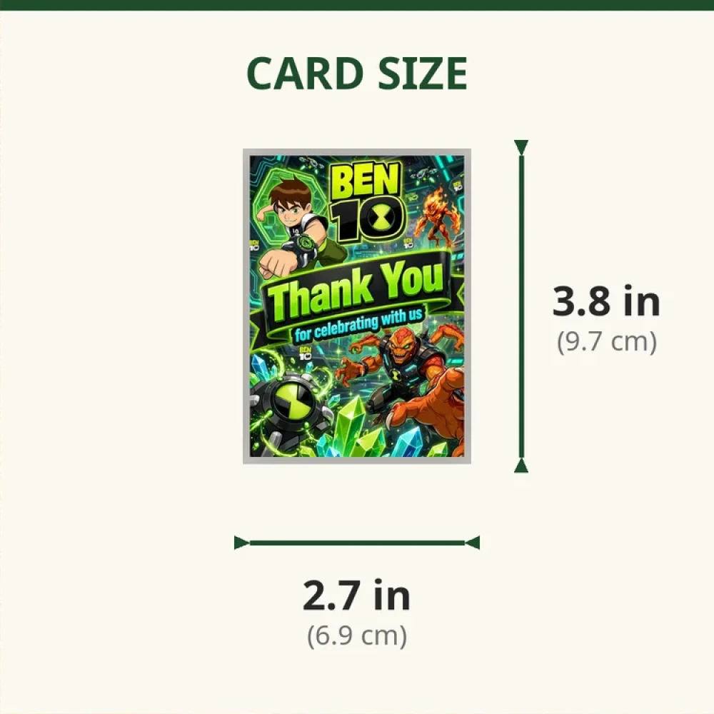 Ben10 Theme Thank You Cards Birthday Party Supplies (PACK OF 30) - 280 GSM Matte Fine-Art Cardstock (2.5 x 3.5 Inch) - Premium Party Decor Supply by Party Decor Mall - View 2