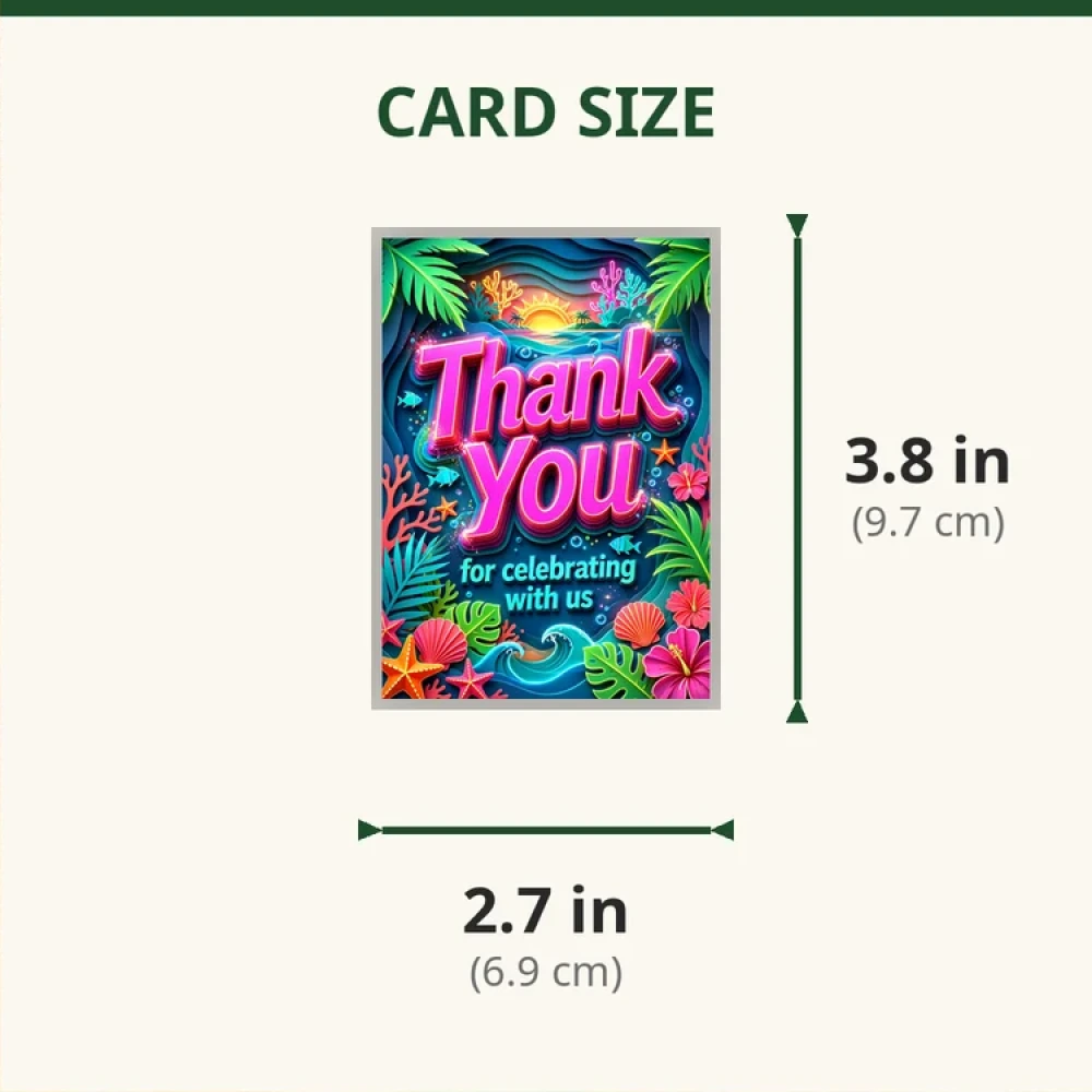 Beach Theme Thank You Cards Birthday Party Supplies (PACK OF 30) - 280 GSM Matte Fine-Art Cardstock (2.5 x 3.5 Inch) - Premium Party Decor Supply by Party Decor Mall - View 2