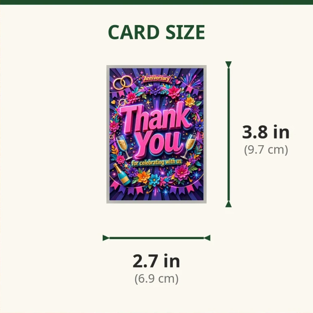Anniversary Theme Thank You Cards Birthday Party Supplies (PACK OF 30) - 280 GSM Matte Fine-Art Cardstock (2.5 x 3.5 Inch) - Premium Party Decor Supply by Party Decor Mall - View 2