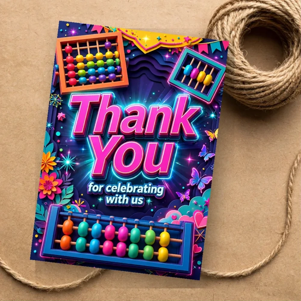 Abacus Theme Thank You Cards Birthday Party Supplies (PACK OF 30) - 280 GSM Matte Fine-Art Cardstock (2.5 x 3.5 Inch) - Premium Party Decor Supply by Party Decor Mall - View 1