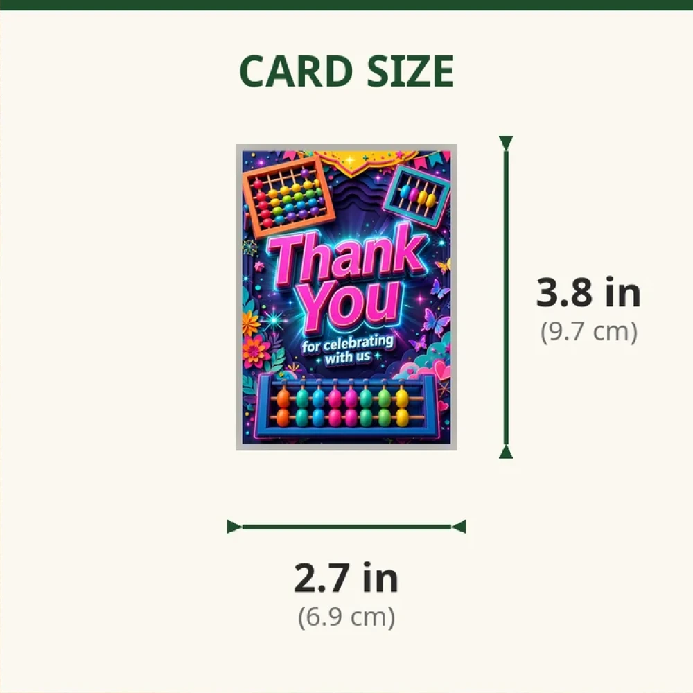 Abacus Theme Thank You Cards Birthday Party Supplies (PACK OF 30) - 280 GSM Matte Fine-Art Cardstock (2.5 x 3.5 Inch) - Premium Party Decor Supply by Party Decor Mall - View 2