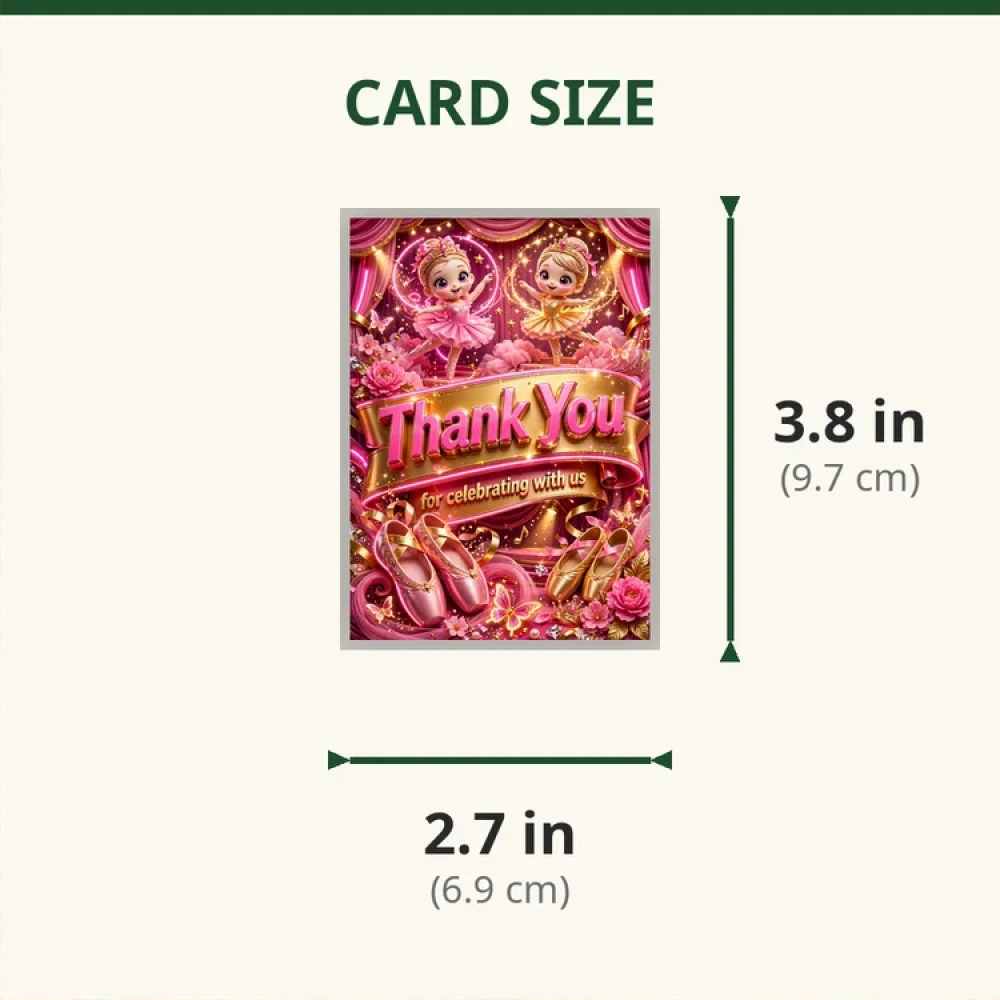 Pink & Gold Ballet Theme Thank You Cards Birthday Party Supplies (PACK OF 30) - 280 GSM Matte Fine-Art Cardstock (2.5 x 3.5 Inch) - Premium Party Decor Supply by Party Decor Mall - View 2