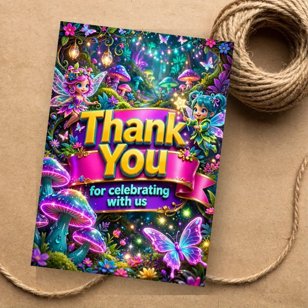 Fairy Theme Thank You Cards Birthday Party Supplies (PACK OF 30) - 280 GSM Matte Fine-Art Cardstock (2.5 x 3.5 Inch) - Premium Party Decor Supply by Party Decor Mall - View 1