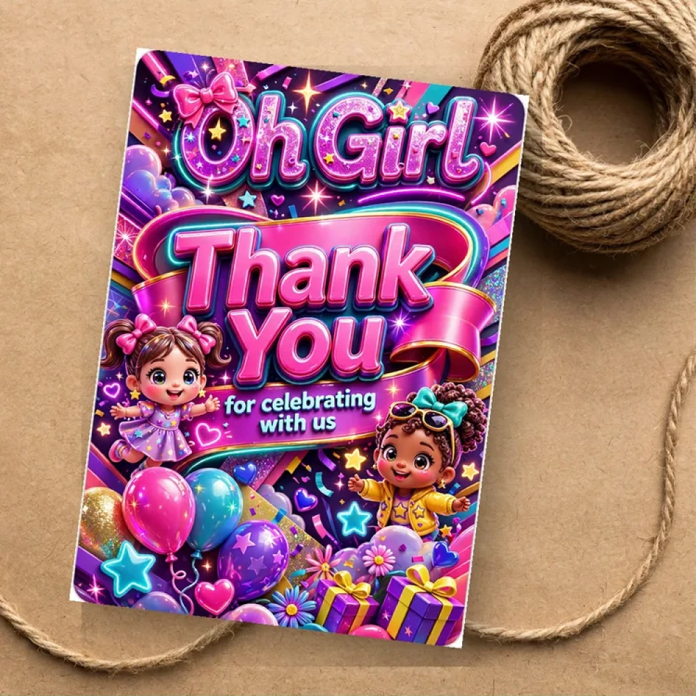 Oh Girl Theme Thank You Cards Birthday Party Supplies (PACK OF 30) - 280 GSM Matte Fine-Art Cardstock (2.5 x 3.5 Inch) - Premium Party Decor Supply by Party Decor Mall - View 1