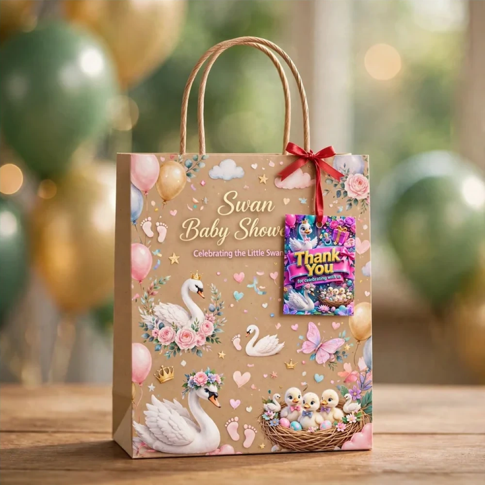 Swan Baby Shower Theme Thank You Cards Birthday Party Supplies (PACK OF 30) - 280 GSM Matte Fine-Art Cardstock (2.5 x 3.5 Inch) - Premium Party Decor Supply by Party Decor Mall - View 4