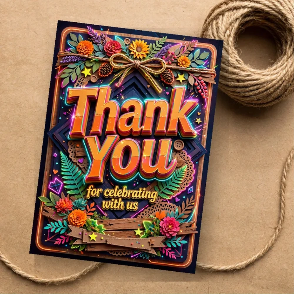 Rustic Theme Thank You Cards Birthday Party Supplies (PACK OF 30) - 280 GSM Matte Fine-Art Cardstock (2.5 x 3.5 Inch) - Premium Party Decor Supply by Party Decor Mall - View 1