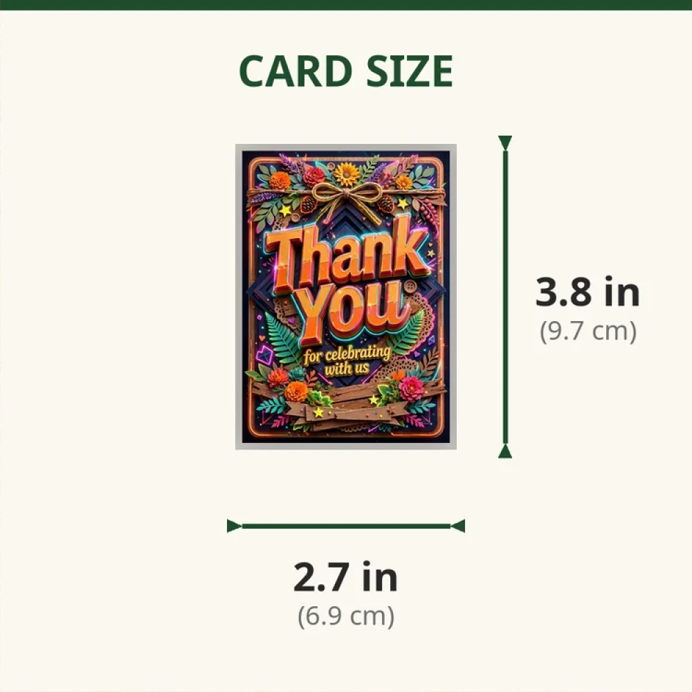 Rustic Theme Thank You Cards Birthday Party Supplies (PACK OF 30) - 280 GSM Matte Fine-Art Cardstock (2.5 x 3.5 Inch) - Premium Party Decor Supply by Party Decor Mall - View 2