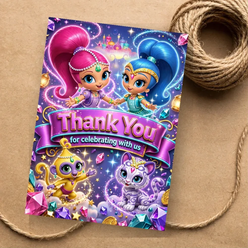Shimmer & Shine Theme Thank You Cards Birthday Party Supplies (PACK OF 30) - 280 GSM Matte Fine-Art Cardstock (2.5 x 3.5 Inch) - Premium Party Decor Supply by Party Decor Mall - View 1