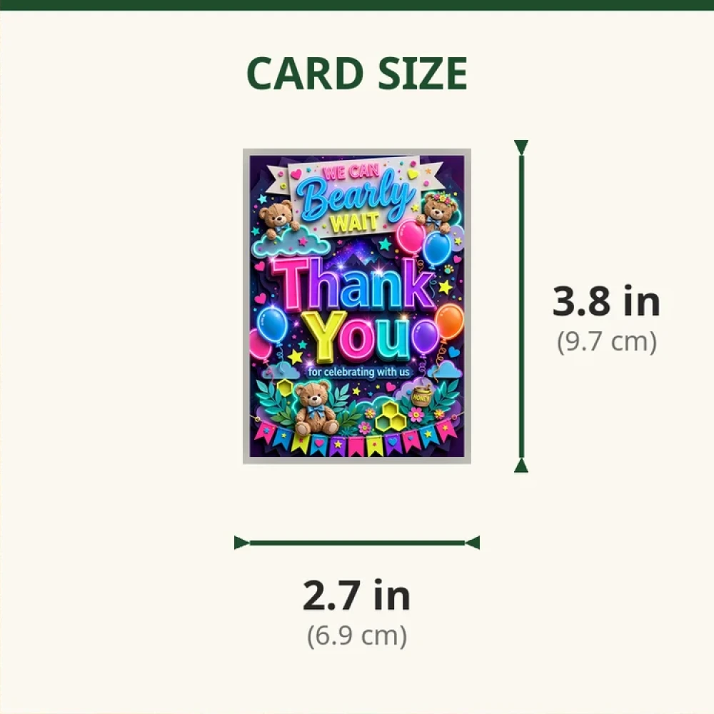 We Can Bearly Wait Theme Thank You Cards Birthday Party Supplies (PACK OF 30) - 280 GSM Matte Fine-Art Cardstock (2.5 x 3.5 Inch) - Premium Party Decor Supply by Party Decor Mall - View 2
