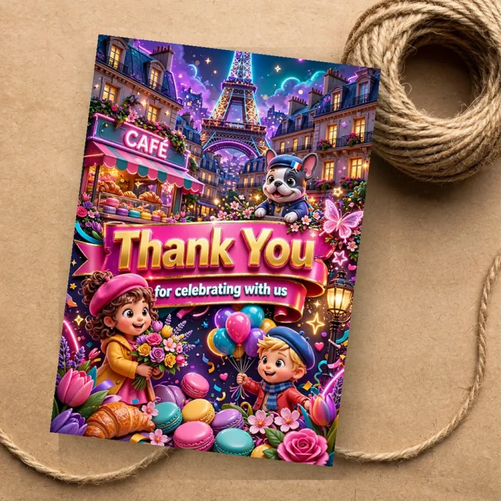 Paris Theme Thank You Cards Birthday Party Supplies (PACK OF 30) - 280 GSM Matte Fine-Art Cardstock (2.5 x 3.5 Inch) - Premium Party Decor Supply by Party Decor Mall - View 1
