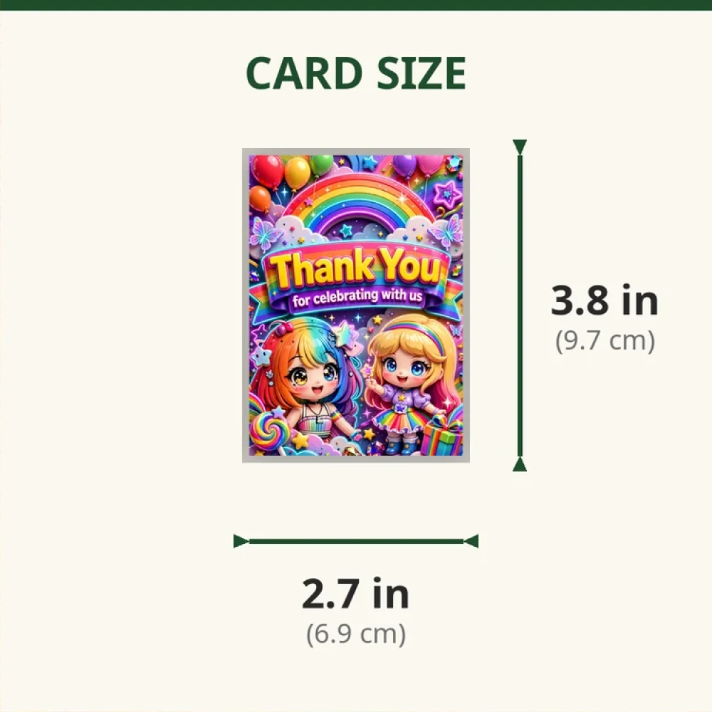 Rainbow Girl Theme Thank You Cards Birthday Party Supplies (PACK OF 30) - 280 GSM Matte Fine-Art Cardstock (2.5 x 3.5 Inch) - Premium Party Decor Supply by Party Decor Mall - View 2