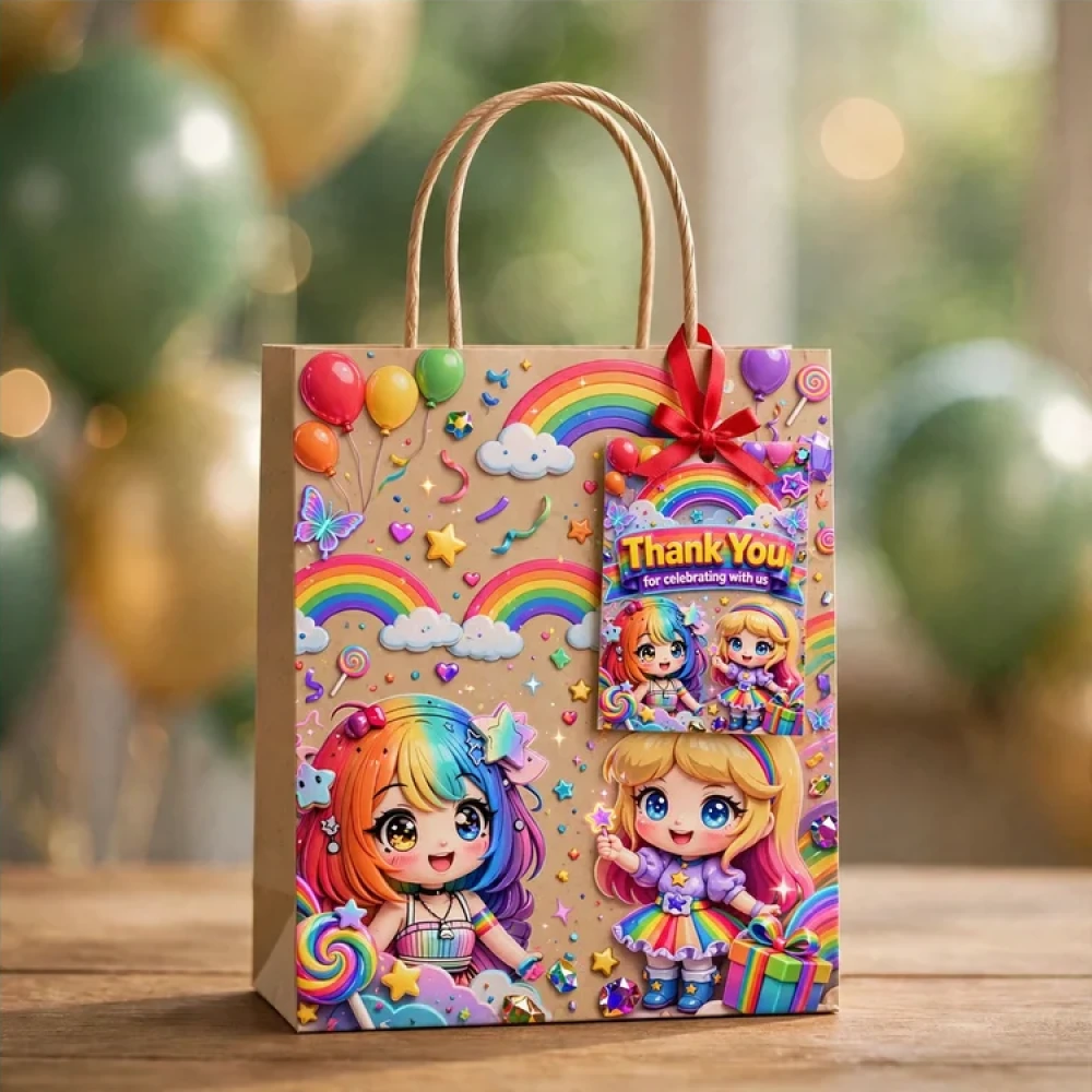 Rainbow Girl Theme Thank You Cards Birthday Party Supplies (PACK OF 30) - 280 GSM Matte Fine-Art Cardstock (2.5 x 3.5 Inch) - Premium Party Decor Supply by Party Decor Mall - View 4