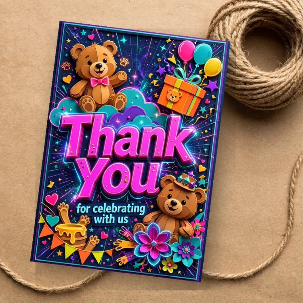 Teddy Bear Theme Thank You Cards Birthday Party Supplies (PACK OF 30) - 280 GSM Matte Fine-Art Cardstock (2.5 x 3.5 Inch) - Premium Party Decor Supply by Party Decor Mall - View 1