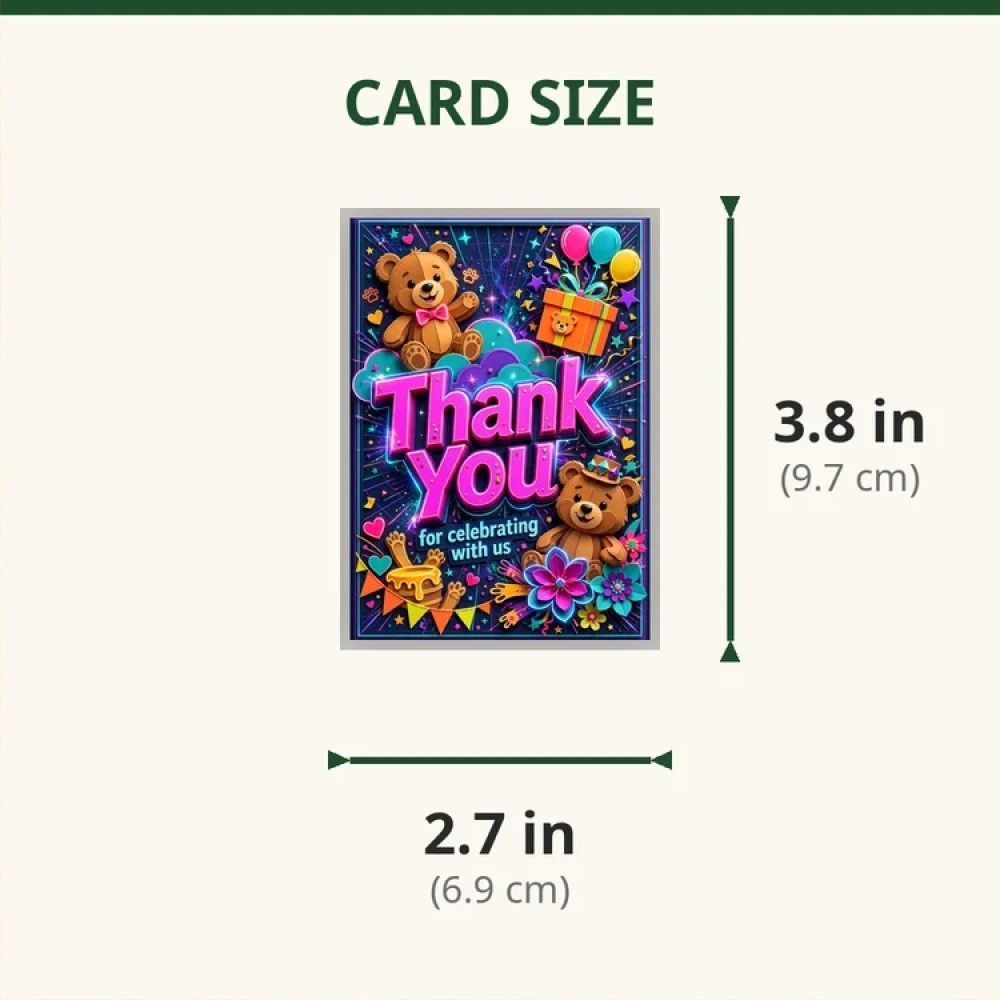 Teddy Bear Theme Thank You Cards Birthday Party Supplies (PACK OF 30) - 280 GSM Matte Fine-Art Cardstock (2.5 x 3.5 Inch) - Premium Party Decor Supply by Party Decor Mall - View 2