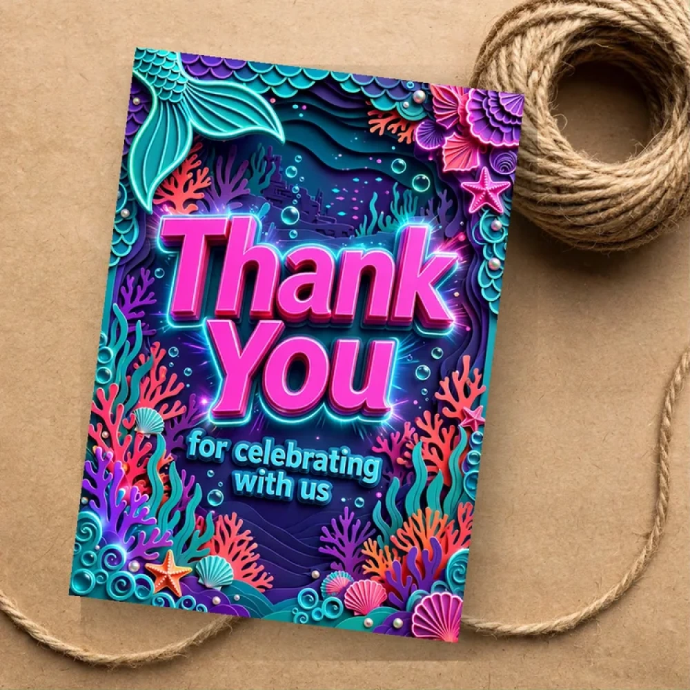 Mermaid Theme Thank You Cards Birthday Party Supplies (PACK OF 30) - 280 GSM Matte Fine-Art Cardstock (2.5 x 3.5 Inch) - Premium Party Decor Supply by Party Decor Mall - View 1