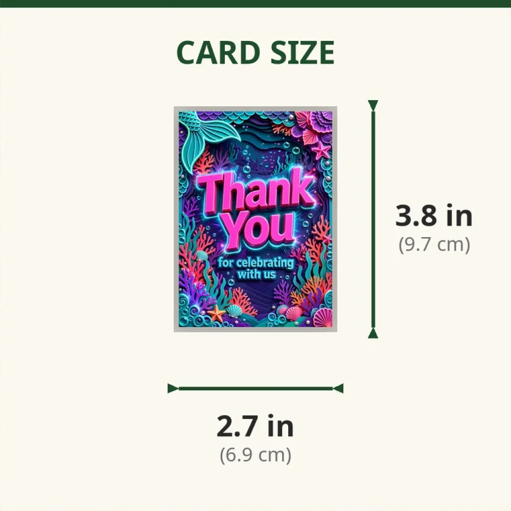 Mermaid Theme Thank You Cards Birthday Party Supplies (PACK OF 30) - 280 GSM Matte Fine-Art Cardstock (2.5 x 3.5 Inch) - Premium Party Decor Supply by Party Decor Mall - View 2
