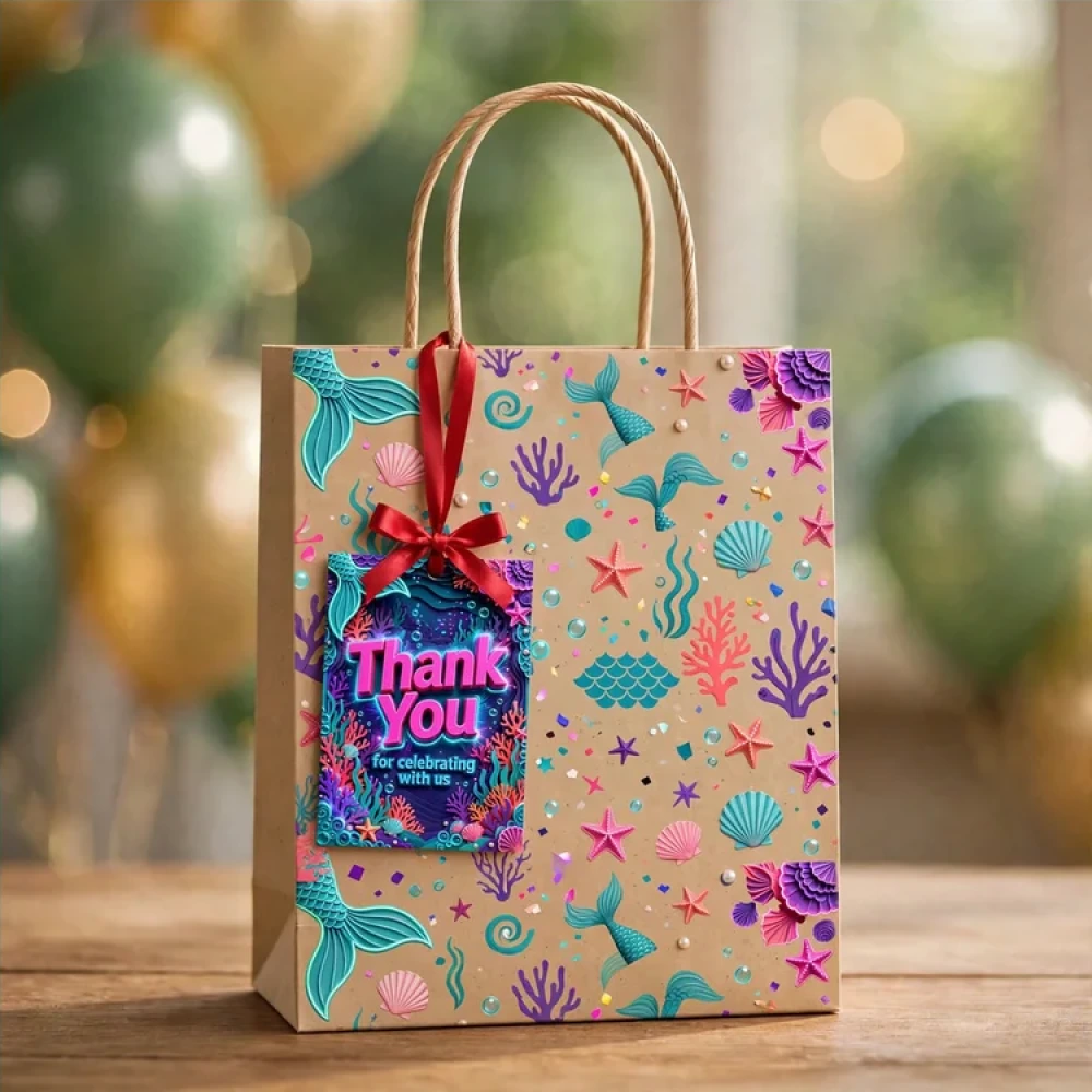 Mermaid Theme Thank You Cards Birthday Party Supplies (PACK OF 30) - 280 GSM Matte Fine-Art Cardstock (2.5 x 3.5 Inch) - Premium Party Decor Supply by Party Decor Mall - View 4