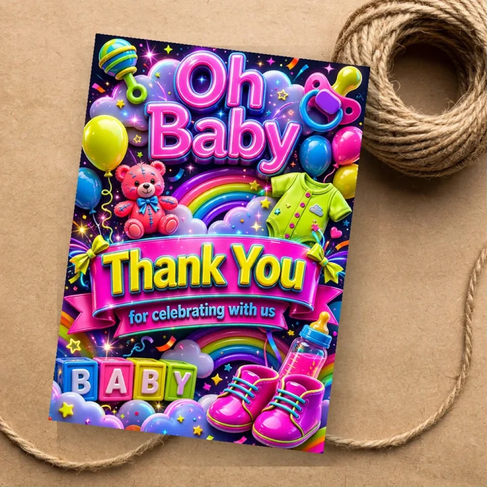 Oh Baby Theme Thank You Cards Birthday Party Supplies (PACK OF 30) - 280 GSM Matte Fine-Art Cardstock (2.5 x 3.5 Inch) - Premium Party Decor Supply by Party Decor Mall - View 1
