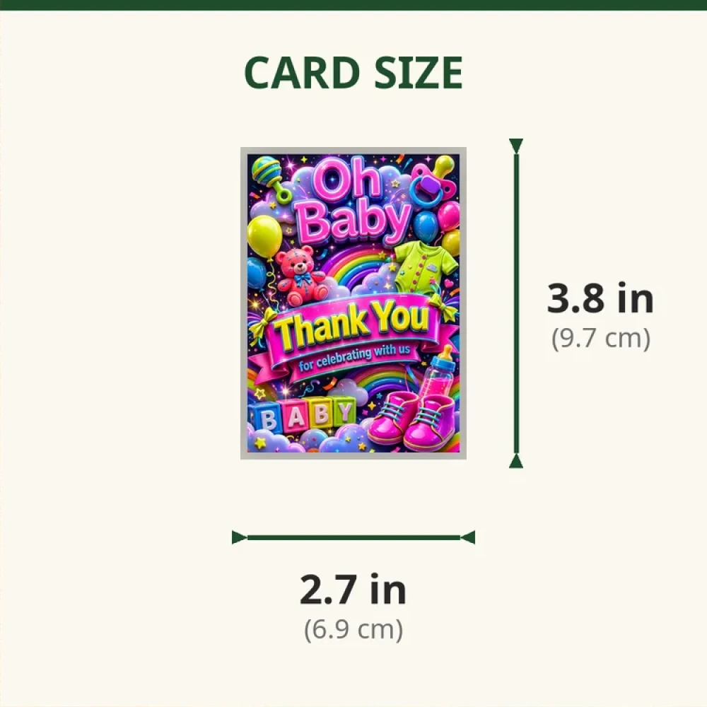 Oh Baby Theme Thank You Cards Birthday Party Supplies (PACK OF 30) - 280 GSM Matte Fine-Art Cardstock (2.5 x 3.5 Inch) - Premium Party Decor Supply by Party Decor Mall - View 2