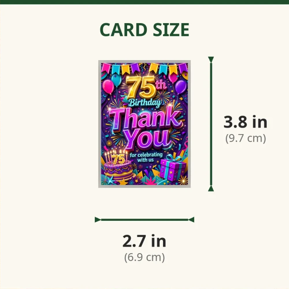 75th Birthday Theme Thank You Cards Birthday Party Supplies (PACK OF 30) - 280 GSM Matte Fine-Art Cardstock (2.5 x 3.5 Inch) - Premium Party Decor Supply by Party Decor Mall - View 2