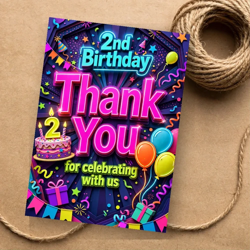2nd Birthday Theme Thank You Cards Birthday Party Supplies (PACK OF 30) - 280 GSM Matte Fine-Art Cardstock (2.5 x 3.5 Inch) - Premium Party Decor Supply by Party Decor Mall - View 1