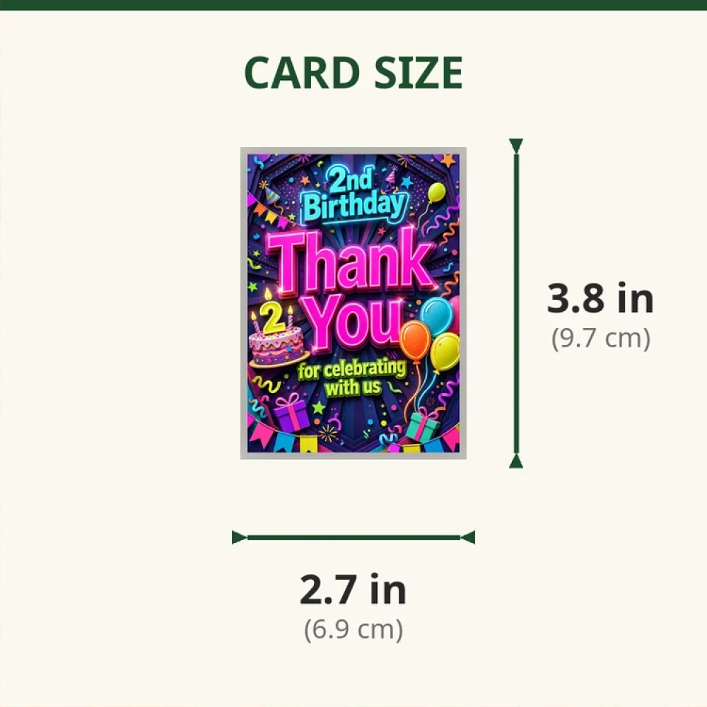 2nd Birthday Theme Thank You Cards Birthday Party Supplies (PACK OF 30) - 280 GSM Matte Fine-Art Cardstock (2.5 x 3.5 Inch) - Premium Party Decor Supply by Party Decor Mall - View 2