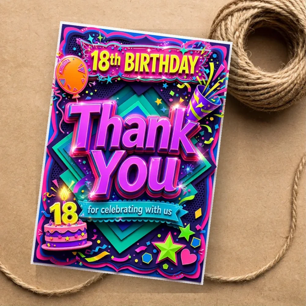 18th Birthday Theme Thank You Cards Birthday Party Supplies (PACK OF 30) - 280 GSM Matte Fine-Art Cardstock (2.5 x 3.5 Inch) - Premium Party Decor Supply by Party Decor Mall - View 1