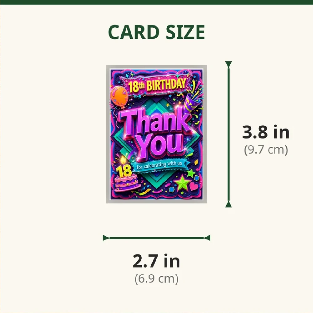 18th Birthday Theme Thank You Cards Birthday Party Supplies (PACK OF 30) - 280 GSM Matte Fine-Art Cardstock (2.5 x 3.5 Inch) - Premium Party Decor Supply by Party Decor Mall - View 2