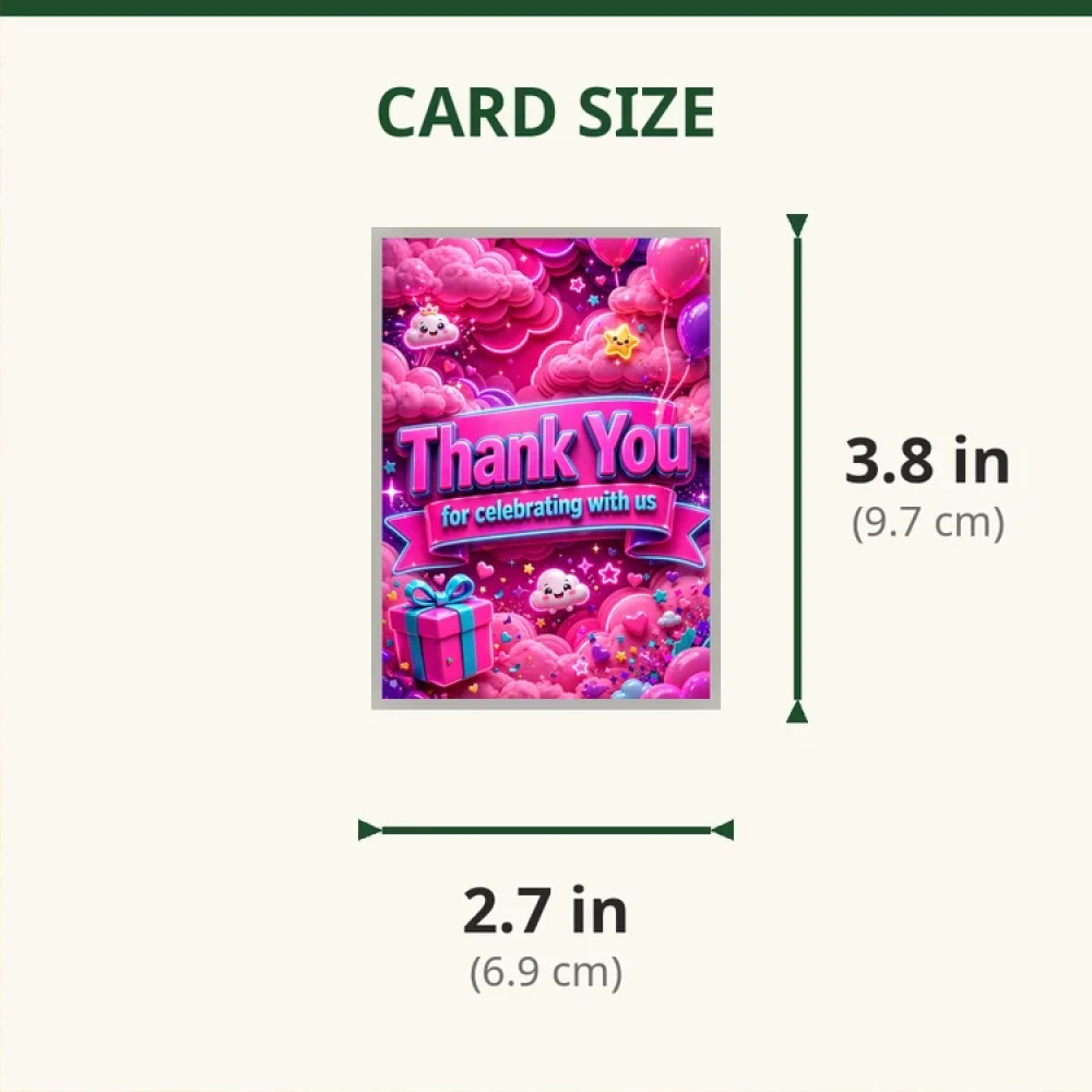 Pink Clouds Theme Thank You Cards Birthday Party Supplies (PACK OF 30) - 280 GSM Matte Fine-Art Cardstock (2.5 x 3.5 Inch) - Premium Party Decor Supply by Party Decor Mall - View 2