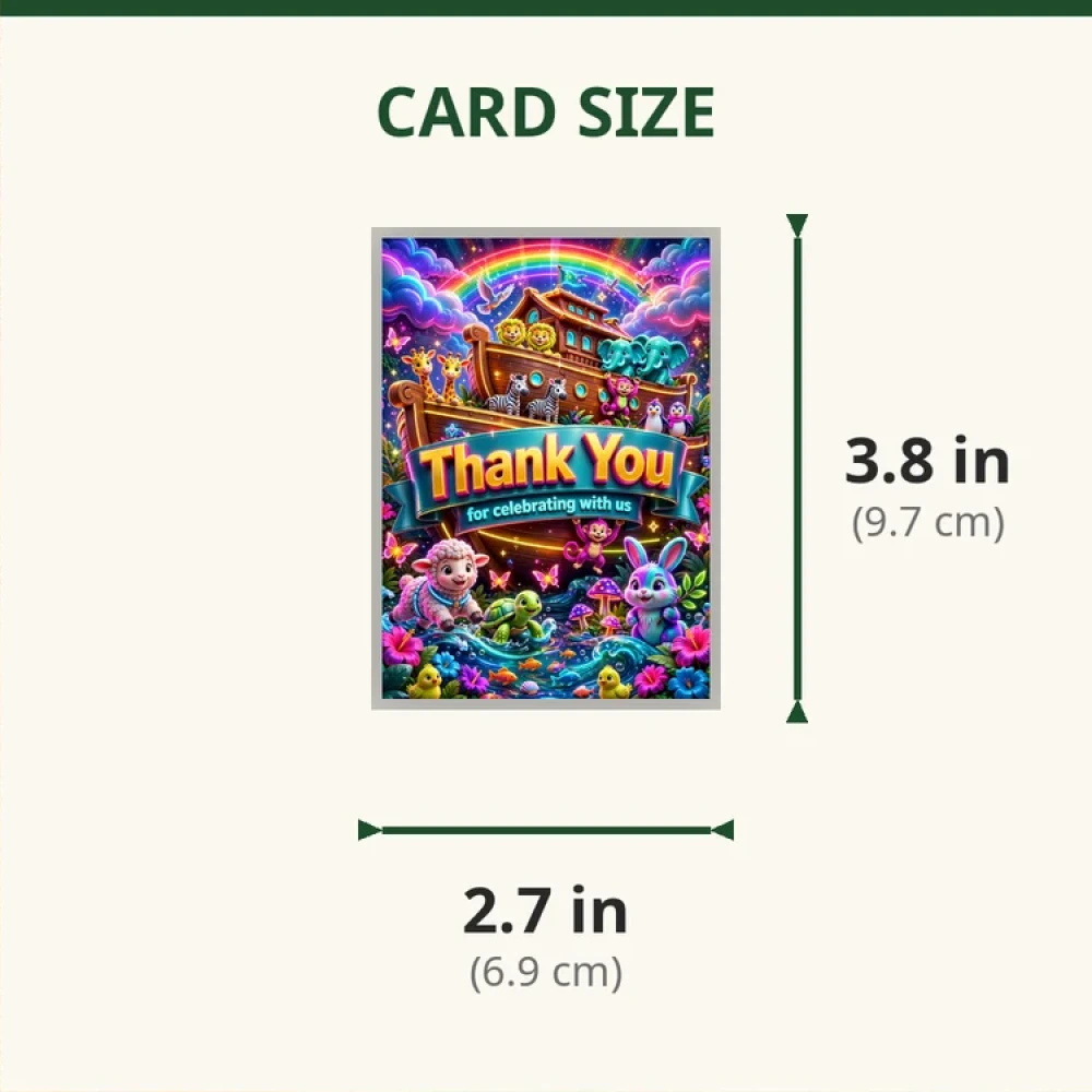 Noah's Ark Theme Thank You Cards Birthday Party Supplies (PACK OF 30) - 280 GSM Matte Fine-Art Cardstock (2.5 x 3.5 Inch) - Premium Party Decor Supply by Party Decor Mall - View 2