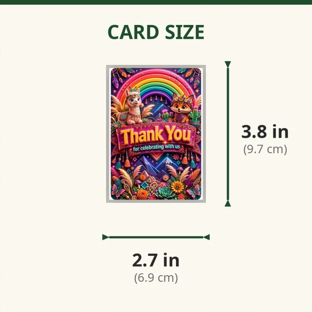 Boho Rainbow Theme Thank You Cards Birthday Party Supplies (PACK OF 30) - 280 GSM Matte Fine-Art Cardstock (2.5 x 3.5 Inch) - Premium Party Decor Supply by Party Decor Mall - View 2