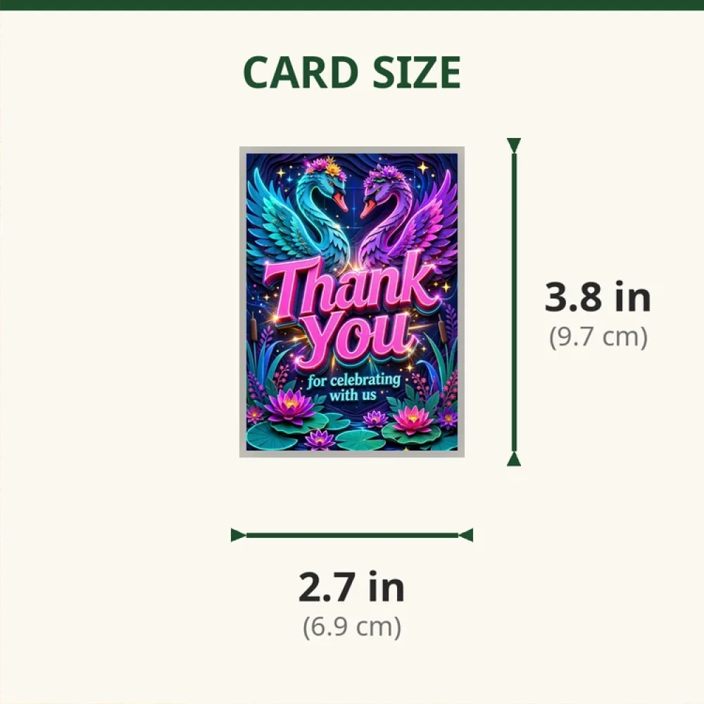 Swan Theme Thank You Cards Birthday Party Supplies (PACK OF 30) - 280 GSM Matte Fine-Art Cardstock (2.5 x 3.5 Inch) - Premium Party Decor Supply by Party Decor Mall - View 2
