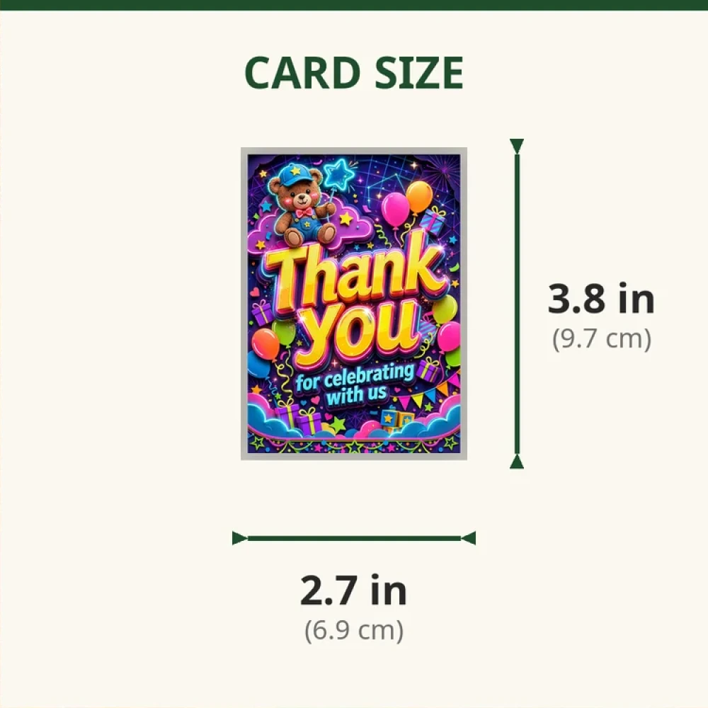 Teddy Bear Boy Theme Thank You Cards Birthday Party Supplies (PACK OF 30) - 280 GSM Matte Fine-Art Cardstock (2.5 x 3.5 Inch) - Premium Party Decor Supply by Party Decor Mall - View 2