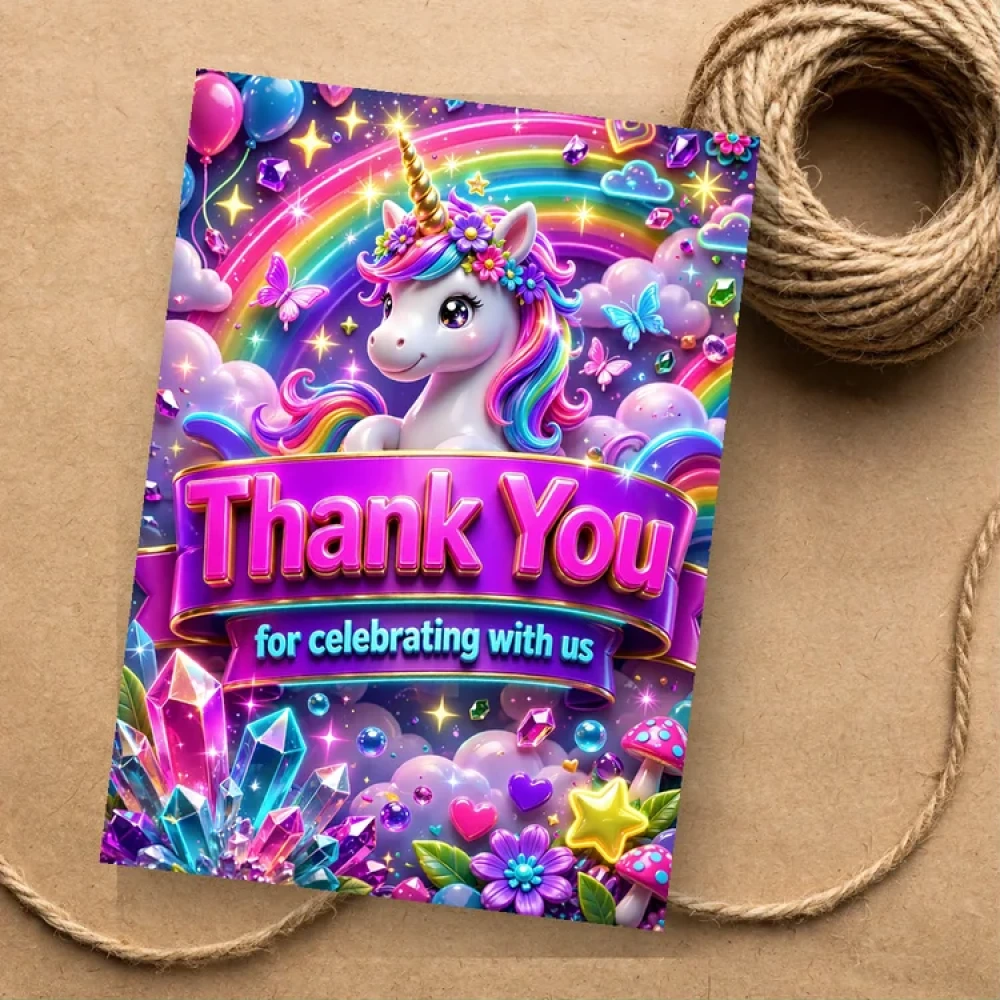 Unicorn Theme Thank You Cards Birthday Party Supplies (PACK OF 30) - 280 GSM Matte Fine-Art Cardstock (2.5 x 3.5 Inch) - Premium Party Decor Supply by Party Decor Mall - View 1
