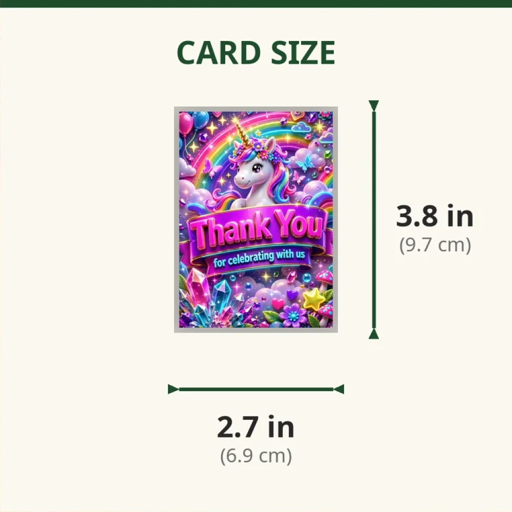 Unicorn Theme Thank You Cards Birthday Party Supplies (PACK OF 30) - 280 GSM Matte Fine-Art Cardstock (2.5 x 3.5 Inch) - Premium Party Decor Supply by Party Decor Mall - View 2