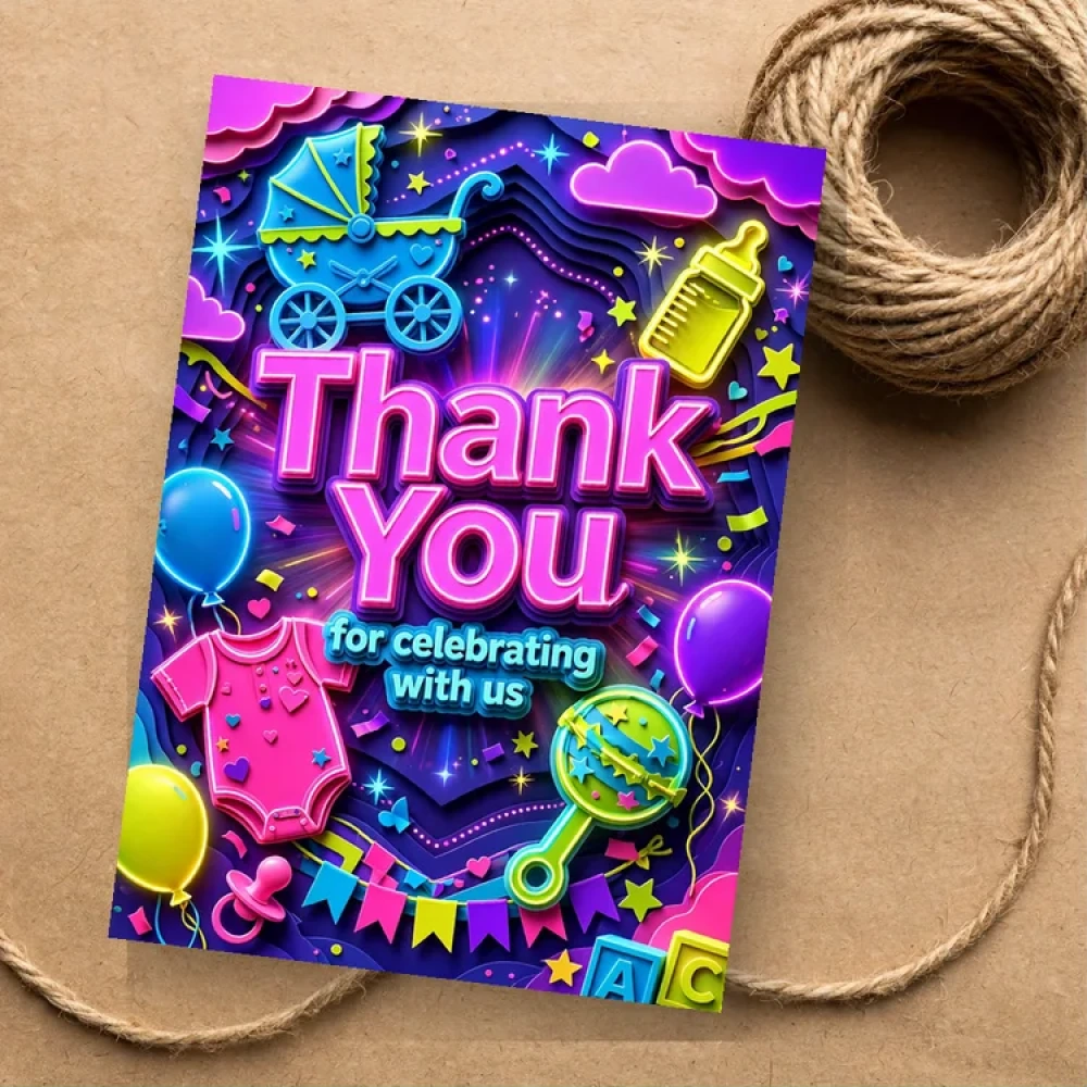 Baby Shower Theme Thank You Cards Birthday Party Supplies (PACK OF 30) - 280 GSM Matte Fine-Art Cardstock (2.5 x 3.5 Inch)