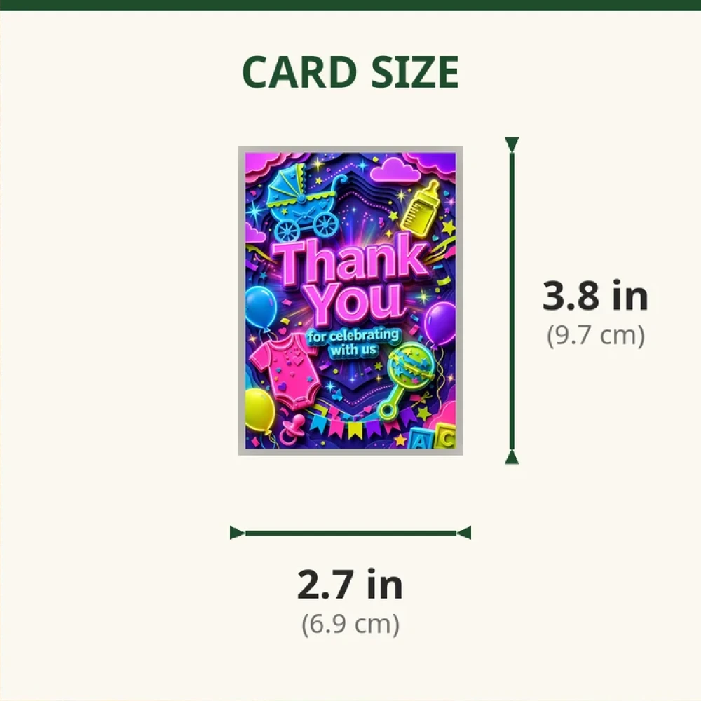 Baby Shower Theme Thank You Cards Birthday Party Supplies (PACK OF 30) - 280 GSM Matte Fine-Art Cardstock (2.5 x 3.5 Inch) - Premium Party Decor Supply by Party Decor Mall - View 2