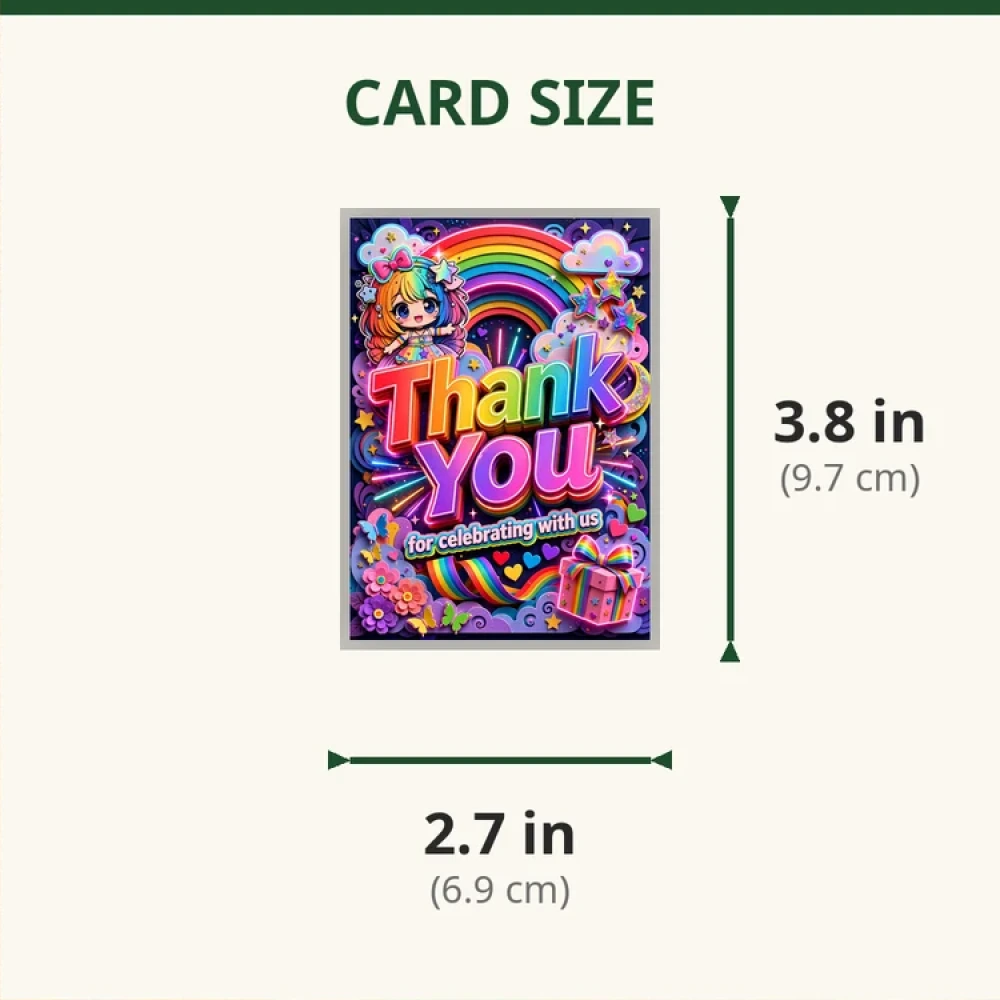 Rainbow Girl Theme Thank You Cards Birthday Party Supplies (PACK OF 30) - 280 GSM Matte Fine-Art Cardstock (2.5 x 3.5 Inch) - Premium Party Decor Supply by Party Decor Mall - View 2