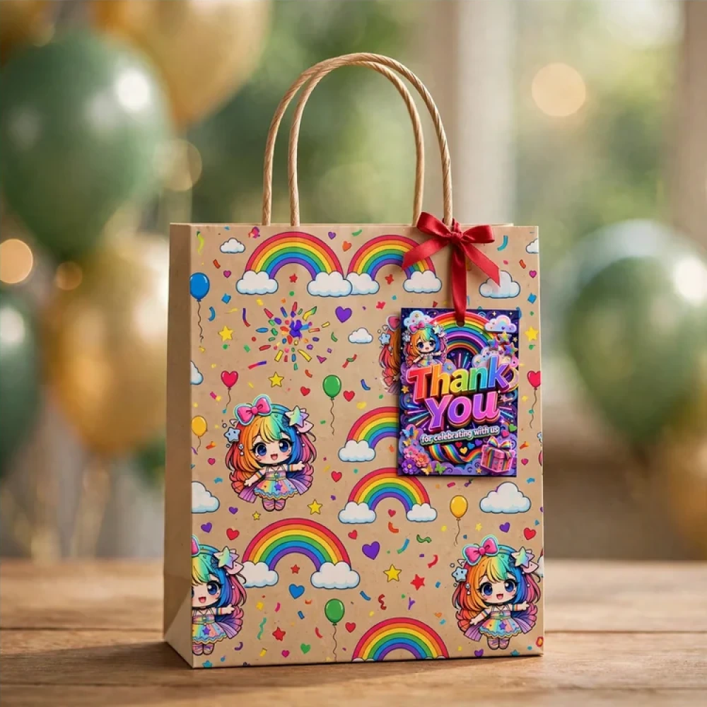 Rainbow Girl Theme Thank You Cards Birthday Party Supplies (PACK OF 30) - 280 GSM Matte Fine-Art Cardstock (2.5 x 3.5 Inch) - Premium Party Decor Supply by Party Decor Mall - View 4