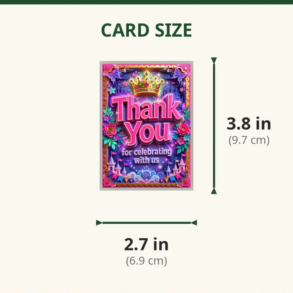 Little Princess Theme Thank You Cards Birthday Party Supplies (PACK OF 30) - 280 GSM Matte Fine-Art Cardstock (2.5 x 3.5 Inch) - Premium Party Decor Supply by Party Decor Mall - View 2