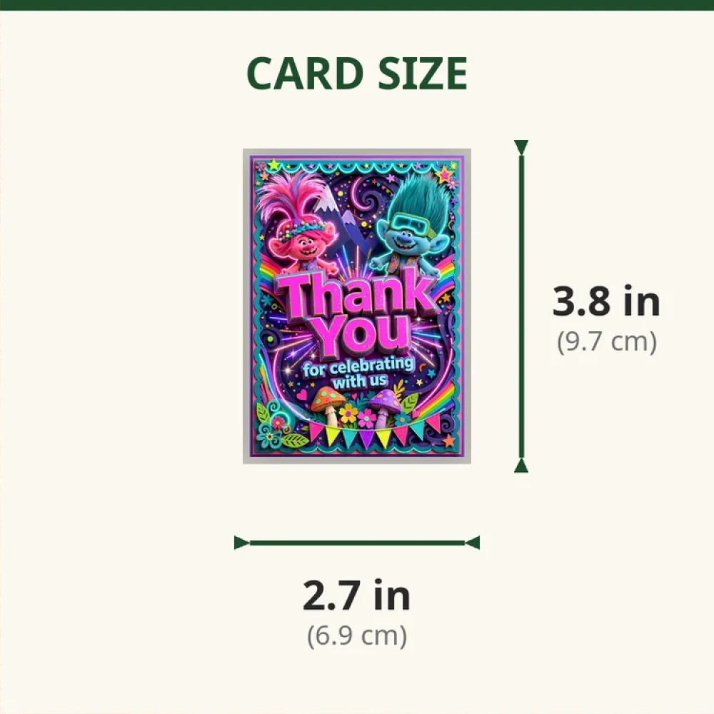 Trolls Theme Thank You Cards Birthday Party Supplies (PACK OF 30) - 280 GSM Matte Fine-Art Cardstock (2.5 x 3.5 Inch) - Premium Party Decor Supply by Party Decor Mall - View 2