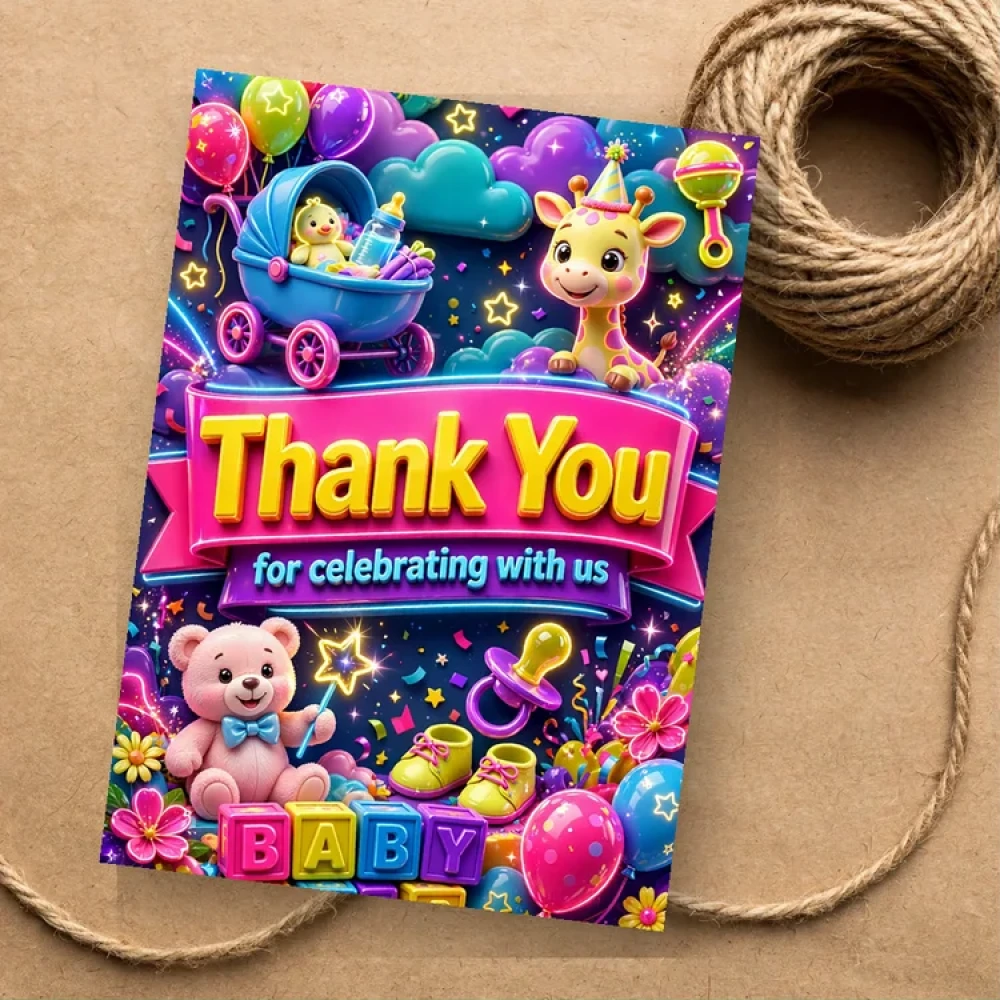 Baby Shower Theme Thank You Cards Birthday Party Supplies (PACK OF 30) - 280 GSM Matte Fine-Art Cardstock (2.5 x 3.5 Inch) - Premium Party Decor Supply by Party Decor Mall - View 1