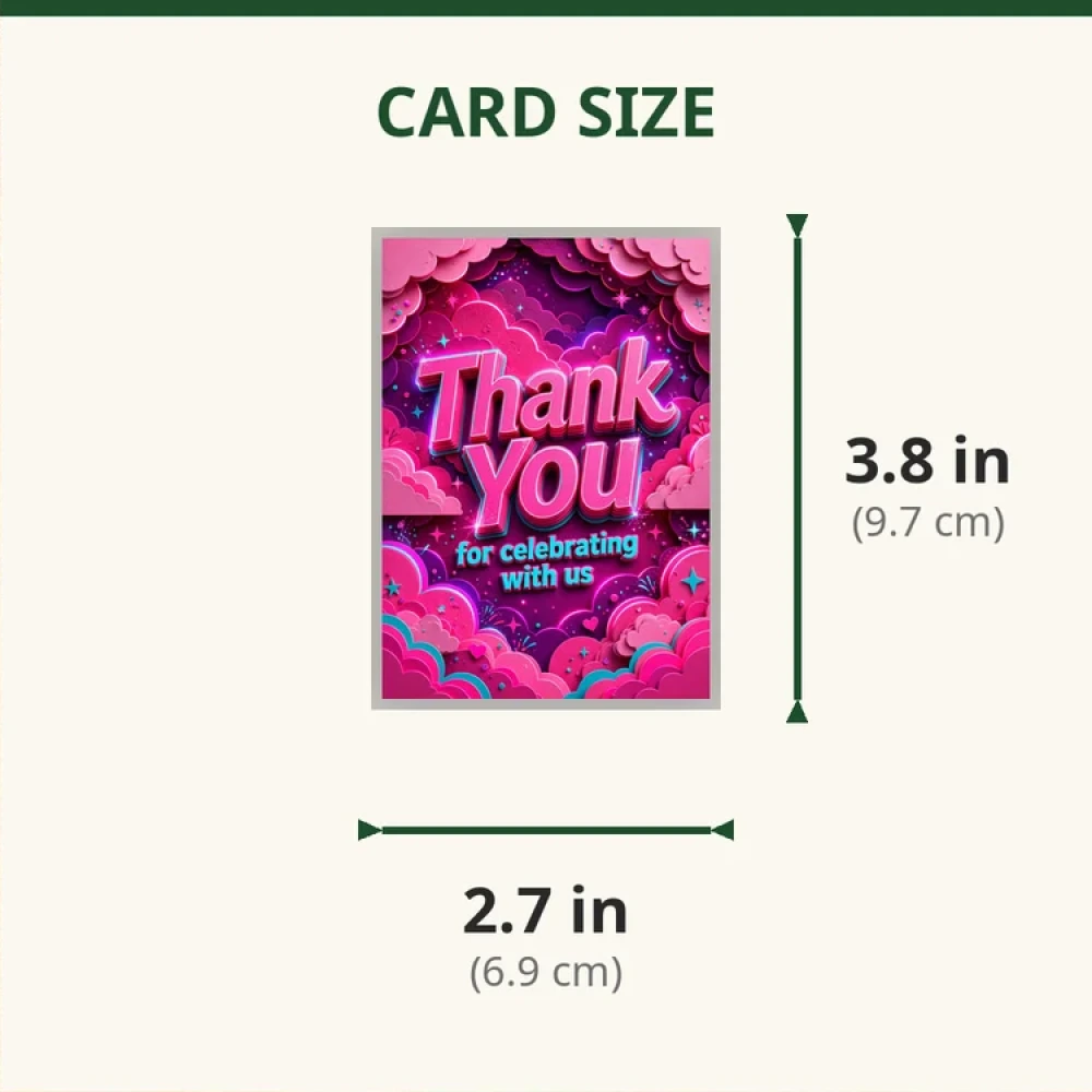 Pink Clouds Theme Thank You Cards Birthday Party Supplies (PACK OF 30) - 280 GSM Matte Fine-Art Cardstock (2.5 x 3.5 Inch) - Premium Party Decor Supply by Party Decor Mall - View 2
