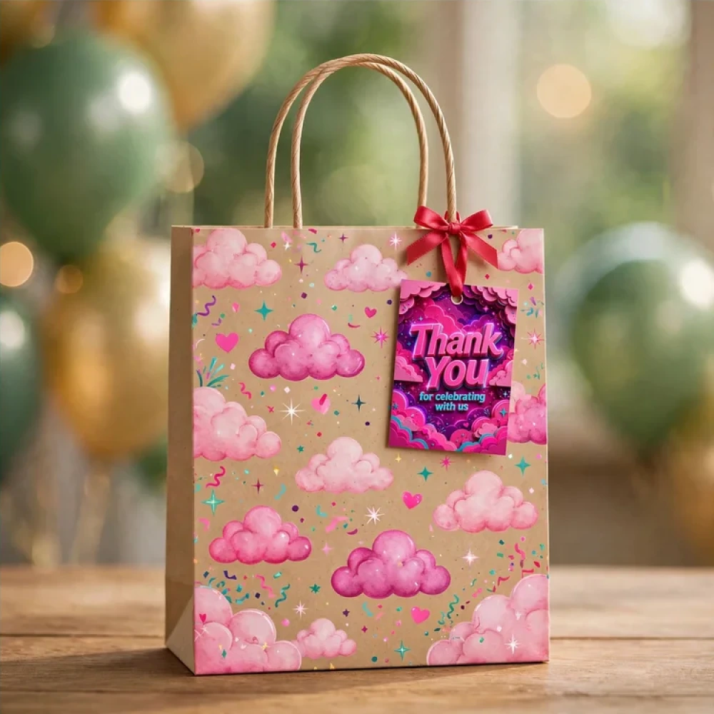 Pink Clouds Theme Thank You Cards Birthday Party Supplies (PACK OF 30) - 280 GSM Matte Fine-Art Cardstock (2.5 x 3.5 Inch) - Premium Party Decor Supply by Party Decor Mall - View 4