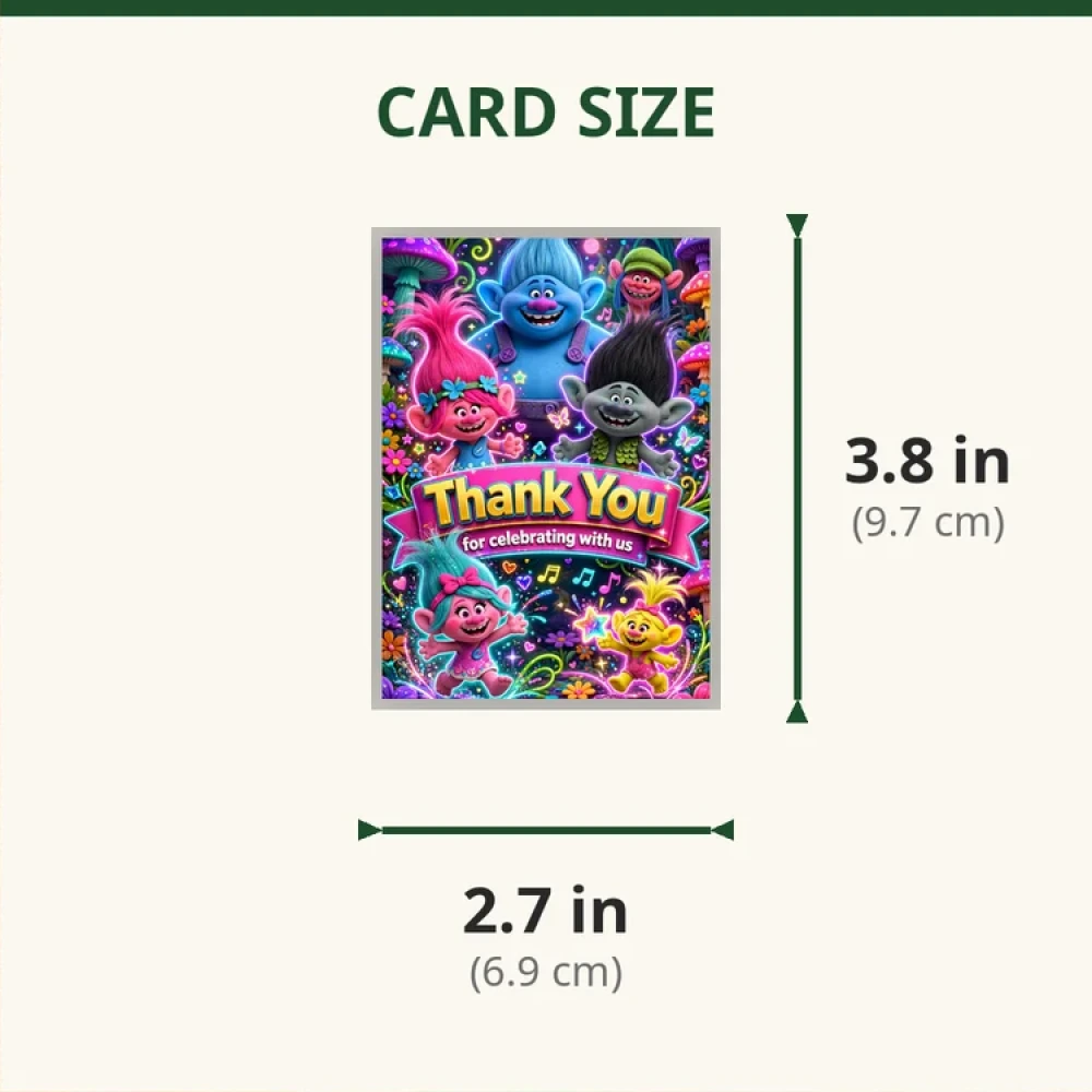 Trolls Theme Thank You Cards Birthday Party Supplies (PACK OF 30) - 280 GSM Matte Fine-Art Cardstock (2.5 x 3.5 Inch) - Premium Party Decor Supply by Party Decor Mall - View 2