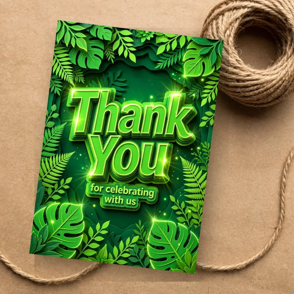 Greenery Theme Thank You Cards Birthday Party Supplies (PACK OF 30) - 280 GSM Matte Fine-Art Cardstock (2.5 x 3.5 Inch) - Premium Party Decor Supply by Party Decor Mall - View 1