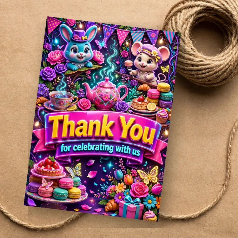 Tea Party Theme Thank You Cards Birthday Party Supplies (PACK OF 30) - 280 GSM Matte Fine-Art Cardstock (2.5 x 3.5 Inch)