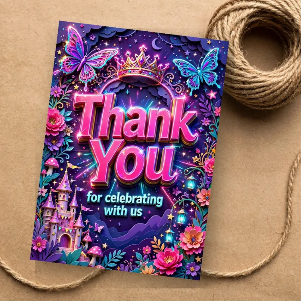 Fairy Princess Theme Thank You Cards Birthday Party Supplies (PACK OF 30) - 280 GSM Matte Fine-Art Cardstock (2.5 x 3.5 Inch) - Premium Party Decor Supply by Party Decor Mall - View 1